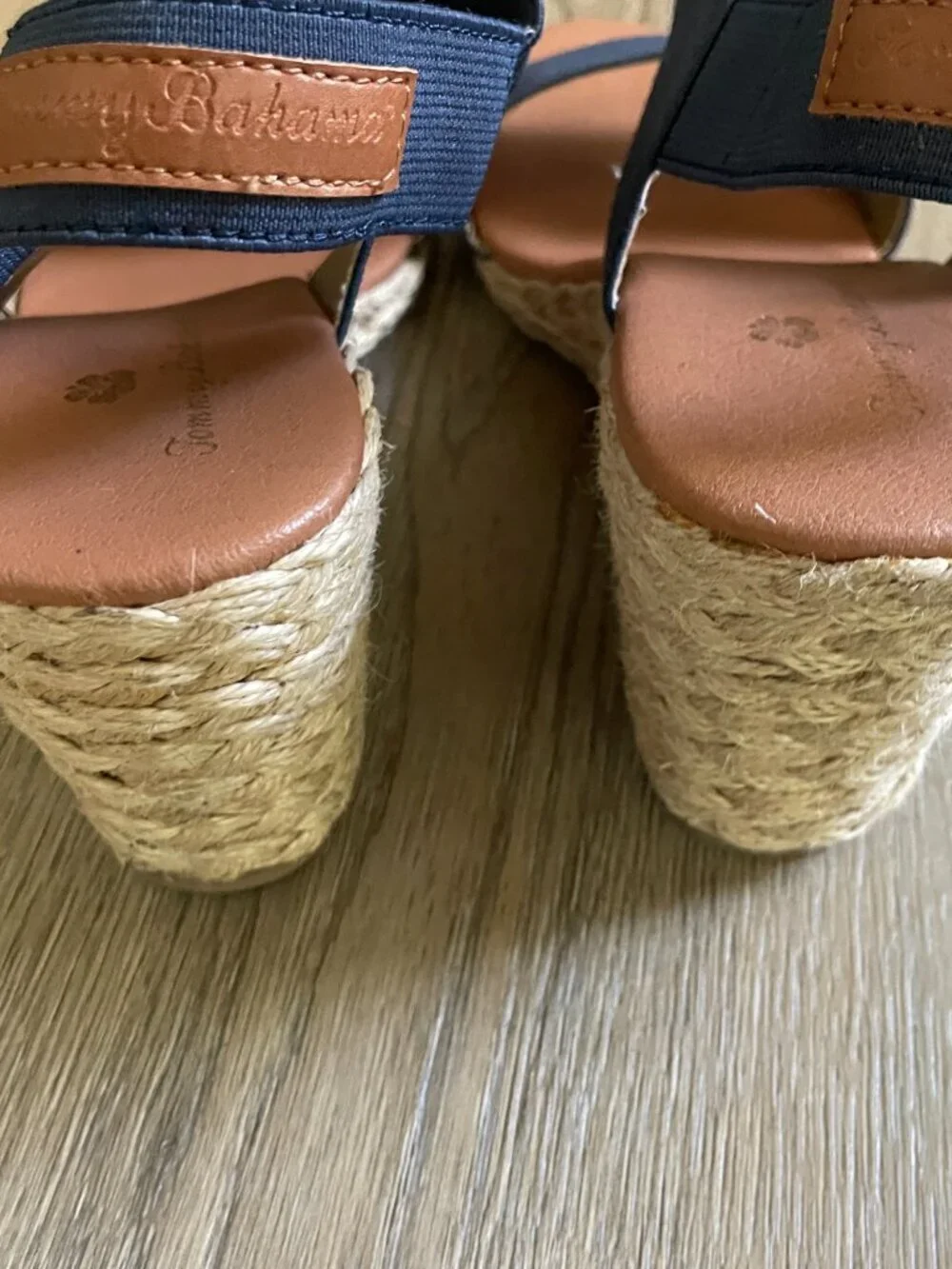 Tommy Bahama Sakura Wedge Espadrilles Heels Elastic Navy Sandal Sz 6.5